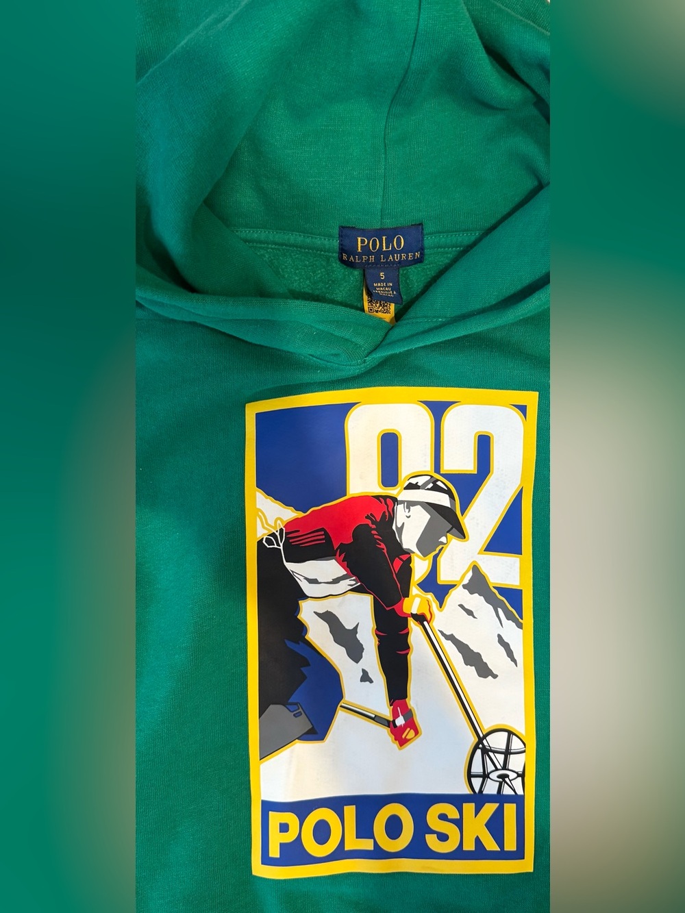 Boys Polo by Ralph Lauren Green Polo 92 Ski Fleece lined Hoodie w/Side Pockets